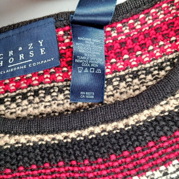 VTG Crazy Horse by Liz Claiborne Womens S Chunky Knit Sweater Top Red Black Tan - Picture 8 of 14